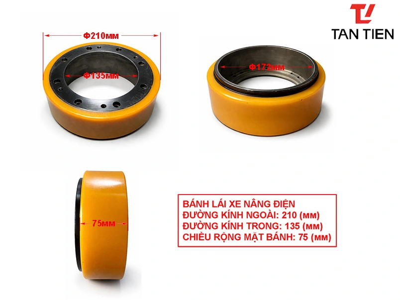 Bánh PU Xe Nâng 210x75-135 (8 lỗ)